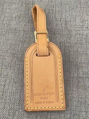 Vintage Louis Vuitton Classic Brown Leather Luggage Tag Bag Charm Keyring A03